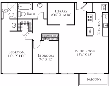 2 Beds • 1 Bath 320 floor plan